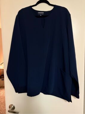 Mandala 4X notch- neck, long sleeve scrub tops- Navy Blue